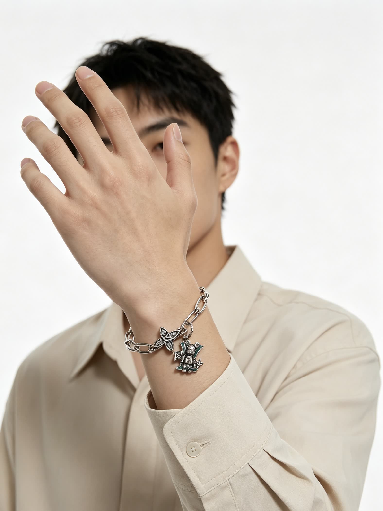 Louis Vuitton Silver Charm Bracelet with Butterfly and Heart Charms